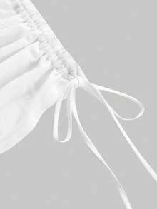 ROMWE Avant 一件女士露肩长袖T恤，印有英文标语 - 白色 - 查看 10