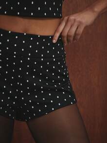 Hauture Women's Fashionable Polka Dot Print Casual Shorts - Black and White - View 5