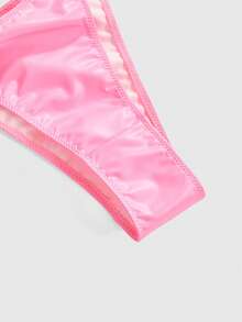 ROMWE Dark Gothic Pink PU Bandeau Heart Metal Buckle Thong Sexy Lingerie Set - Pink - View 4