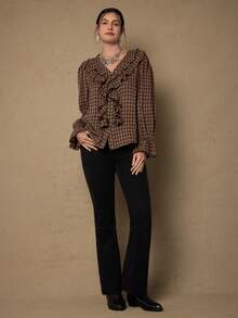 Freevana Áo sơ mi dài tay họa tiết hoa voan cỡ lớn cho nữ, áo cánh dài tay họa tiết hoa Bohemian, viền bèo nhún, hàng mới về đầu xuân - Nhiều màu - Xem 7