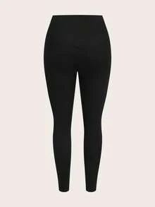 SHEIN EZwear Damskie asymetryczne legginsy termiczne z wysokim stanem i jednolitym kolorem, dopasowane, swobodne, odpowiednie do jogi, uprawiania sportu, eleganckie, na jesień/zimę - Czarne - Zobacz 6