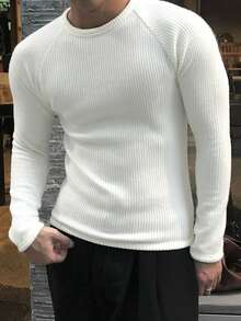 DAZY Men's White Textured Fabric Basic T-Shirt, Spring - White - View 4