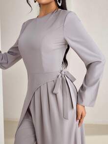 Veilorie Bộ đồ liền thân buộc dây màu trơn thanh lịch dành cho nữ khi đi làm - Màu Khaki - Xem 1