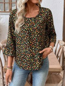 EMERY ROSE 女士休闲碎花衬衫 - 藍色 - 查看 7