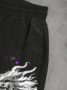 Manfinity Sport Corelite 男士龙纹抽绳腰运动裤秋季透气 - 黑色 - 查看 6