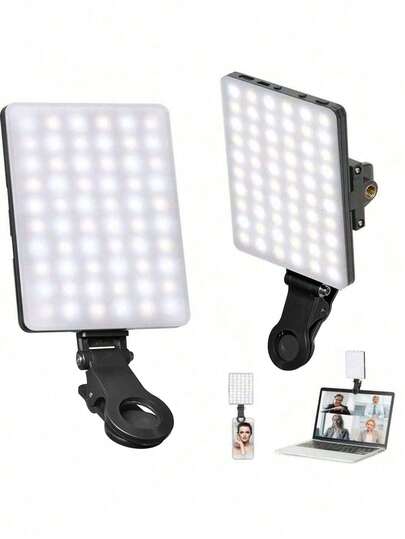 Teckwe 60 LED High Power Rechargeable Clip Fill Video Conference Light With Front & Back Clip, Adjusted 3 Light Modes For Phone, Compatible With IPhone, Android, IPad, Laptop, For Makeup,Selfie, Vlog Suitable For Selfies And Live Streaming, Portable Light Selfie Light Battery Capacity: 2000mAh