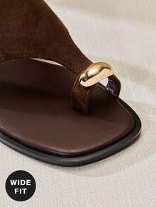 SHUZIA Women's Wide-Fit Outdoors Flat Sandals Toe Ring Slip On Open Toe Slide Sandals