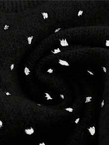 Franclia 女士优雅蝴蝶结毛衣波点半裙两件套，秋冬款 - 黑色 - 查看 6