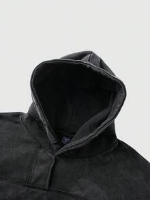 ROMWE MEN Men's Graphic Print Casual Pullover Hoodie - Black - View 3