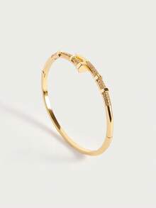 Glisma 1 件优雅扣钉手镯，铜微镶嵌锆石手链设计高端袖口手镯，适合节日礼物 - 金色 - 查看 4