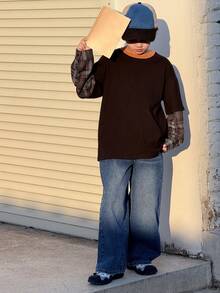 DAZY Tween Boy Solid Color Pocket Casual Loose Fit Jeans - Blue - View 5