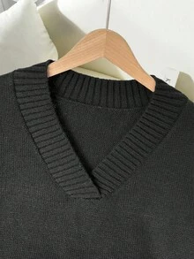 Franclia 開衩高低下擺毛衣背心無襯衫 - 黑色 - 查看 3