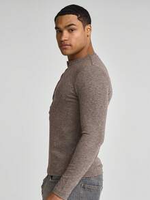 Musero Fitted Long Sleeve Basic Plain Style Button Through Top Autumn Winter Essentials Capsule Wardrobe - Brown - View 3