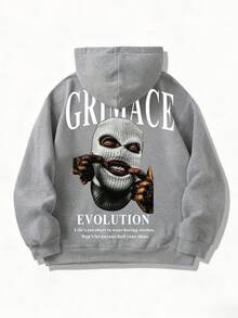 ROMWE MEN Men's Letter & Portrait Print Hooded Neck Long Sleeve Sweatshirt Sweatshirt - Multicolor - View 5