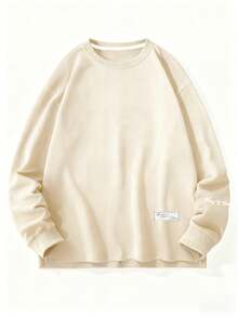 Claim Dot 男士字母拼接落肩开衩下摆奶油色宽松街头风卫衣 - 米色 - 查看 2