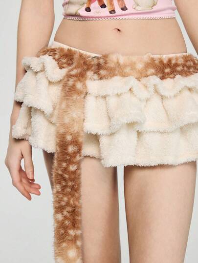 Fairycore 1 pezzo Cintura in stile punk con pelliccia leopardata, cintura in pelle retrò Y2K con fibbia rotonda e soffice, decorazione personalizzata per la vita