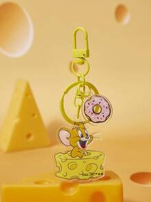 TOM & JERRY X SHEIN Acrylic Cat And Mouse Keychain, Cute Cat And Donut Design, Gift For Cat And Mouse Fans, Students, Teenagers, Women - Yellow - View 1