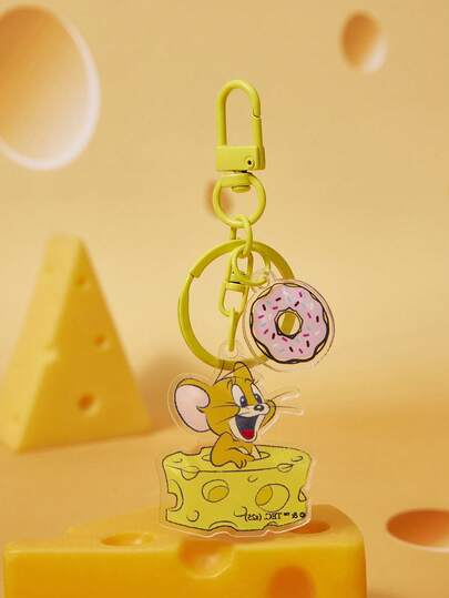 TOM & JERRY X SHEIN Acryl Katze und Maus Schlüsselanhänger, süßes Katzen- und Donut-Design, Geschenk für Katzen- und Maus-Fans, Studenten, Teenager, Frauen