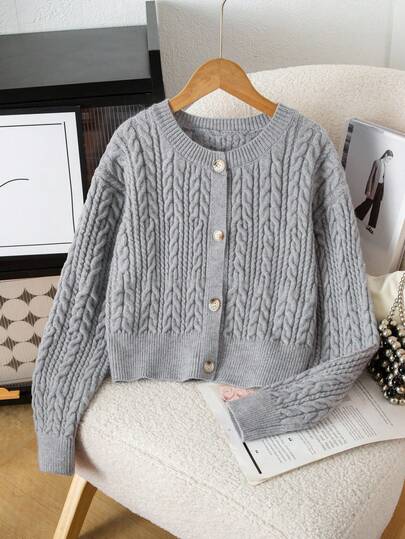 Girls' Twist Knot Crew Neck Cardigan, Suitable For Autumn/Winter And Outdoor Wear Girl Cardigan Sweater Girls Button Sweater Kids Cardigan For Girls Kids Sweaters For Girls Button Kids Grey Girl Jacket Girl Sweater Jacket
