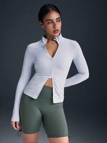 Powerista Women's Solid Color Minimalist Casual Zip-Up Long Sleeve Sports Jacket