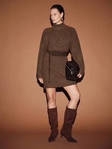 Lumivelle 2025秋冬新款女装时尚粗针织休闲宽松针织连衣裙