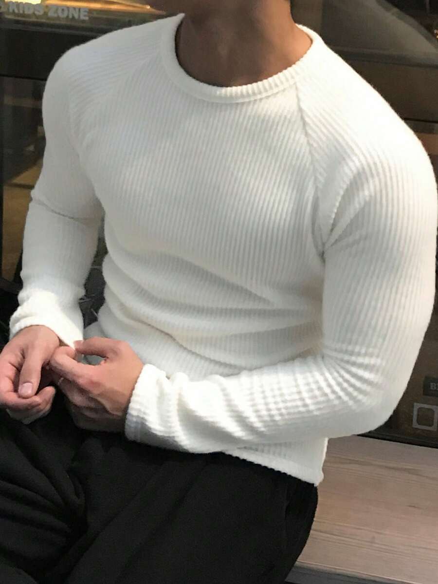 DAZY Men's White Textured Fabric Basic T-Shirt, Spring - White - View 1