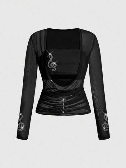 J-Fashion Top de punto corto con cuello en pico y cintura fruncida, conjunto de 2 piezas para mujer, estilo vintage Y2K