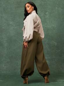 Vixey Cuffed Hem Pleated High Waist Baggy Harem Office Pants