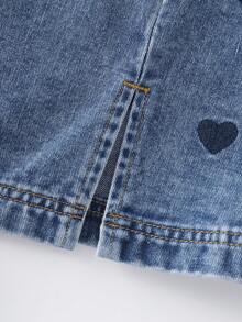 GlowEve Women's Elegant Heart Embroidery A-Line Skirt - Blue - View 5