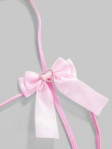 ROMWE Kawaii 大码可爱性感爱心水钻蝴蝶结连体衣 - 粉色 - 查看 3