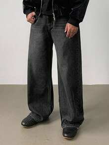 DAZY 男士秋季做旧洗水深蓝色牛仔裤 - 深灰色 - 查看 5