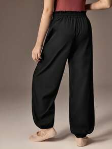 SHEIN Tween Girls Black Ballet Casual Pants, Fashionable Soft Fabric Ballet Training, Everyday Wear, Dance Practice Pants, Sports Pants, Everyday School Life. - Black and White - View 2