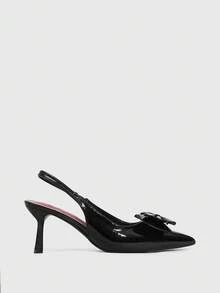 CUCCOO BIZCHIC Women's Pointed Toe High Heel Pumps, Backless With Bowknot, Sexy Metal Buckle Closure, Red Lining Spring Shoes - Black - View 1
