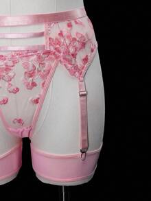 SHEIN 5pcs Plus Size Embroidered Mesh Patchwork Wireless Lingerie Set - Baby Pink - View 4