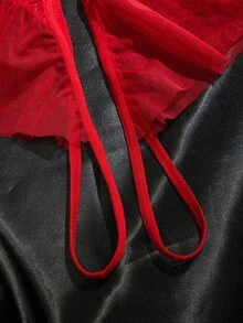 SpicyHot 2pcs/Set Lace Patchwork Slit Lingerie Set, Extremely Sexy - Red - View 5