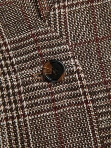 Auvina 大码女式格子无袖开衫背心 + 优雅复古宽松裤两件套 - 棕色 - 查看 6