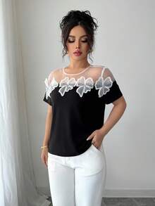 SHEIN Clasi シンプルで洗練された丸首半袖Tシャツ、夏にぴったり - ブラック - チェックする 3