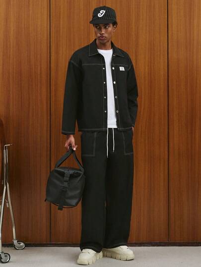 Manfinity EZcore 男士纯色简约休闲长袖衬衫和裤子套装