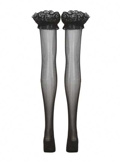 SHEIN BAE Plus Size Women Contrast Lace Sexy Lingerie Set (1 Pair Stockings)