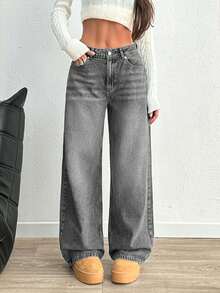 EURMUSE HIGH RISE WIDELEG Y2K STYLE JEAN PETITE - Light Grey - View 5