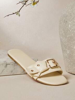 SHUZIA Women's Fashionable Comfortable Metal Eyelets Decor Slip-On Flat Sandals