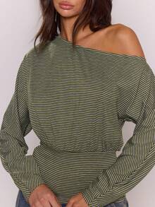 MUSERA Stripe Cinched Off-The-Shoulder Top  Cosy Cute Casual Spring Y2k Summer Holiday - Multicolor - View 6