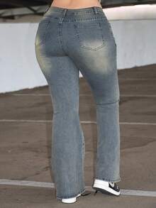 Arliah جينز كاجوال نسائي متعدد الجيوب وبأزرار أمامية - الأزرق - مشاهدة 2