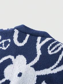 ROMWE MEN Men's Floral Jacquard Loose Knit Long Sleeve Sweater - Royal Blue - View 5