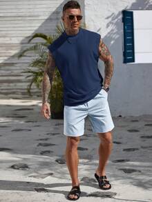 Manfinity CasualCool 男士休闲百搭罗纹针织无袖上衣 - 寶藍色 - 查看 5