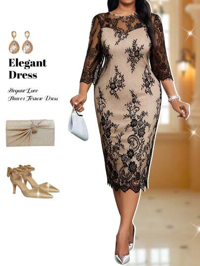 Fleurora Plus Size Elegant Lace Party Dress