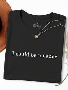 EMERY ROSE Áo thun cổ tròn rộng vai trễ in khẩu hiệu thường ngày dành cho nữ - màu đen - Xem 1