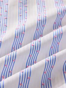 SWAVVY 男士时尚条纹心形图案短袖衬衫 - 寶藍色 - 查看 6