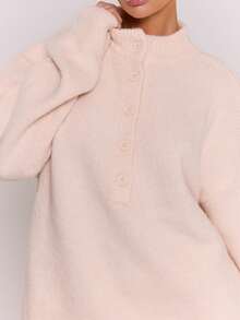 MUSERA Oversized Button Front High Neck Knit Jumper Only Autumn Winter Fall Going Out Everyday Night Out Casual Cool Streetwear Washed  Chic