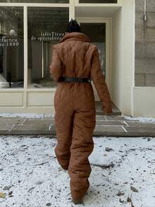 Muchica Bộ đồ liền thân ống rộng tay dài màu nâu có khóa kéo dành cho nữ, Thu/Đông - màu nâu - Xem 2